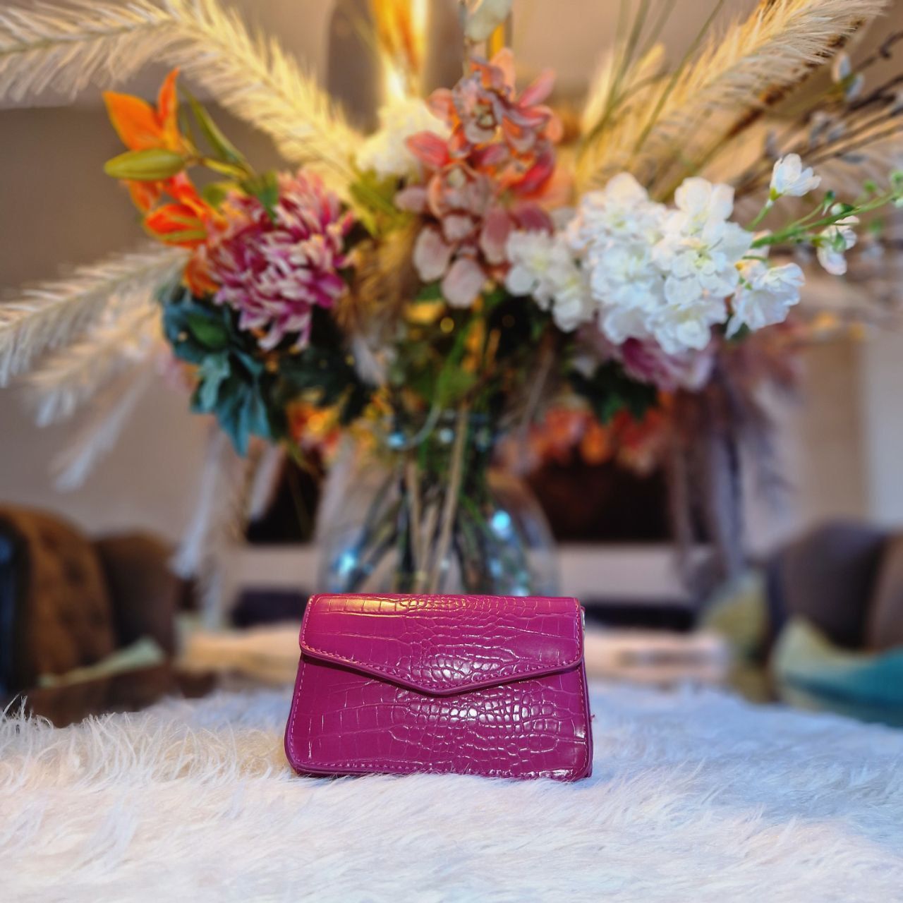 Croco tas met strap - Roze
