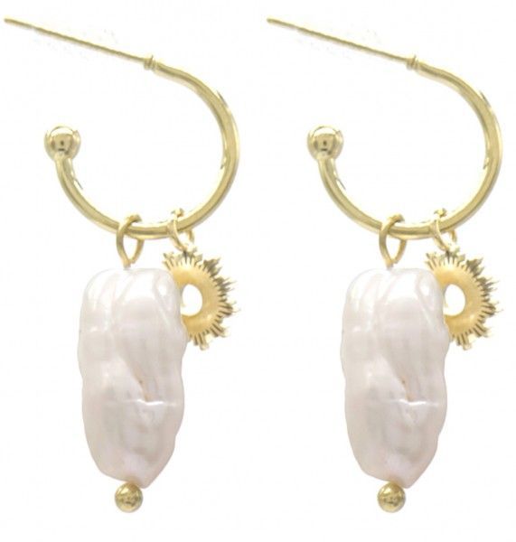 Sun & pearls oorbellen - Goud