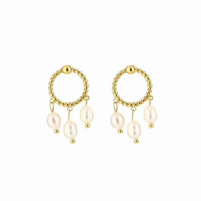 Oorbellen triple pearl - Goud