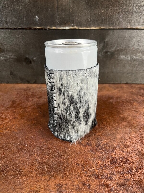 Drink holder Cow Hide black and white pepper black thread