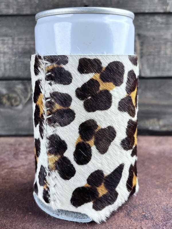 Drink holder Cow Hide leopard print white thread