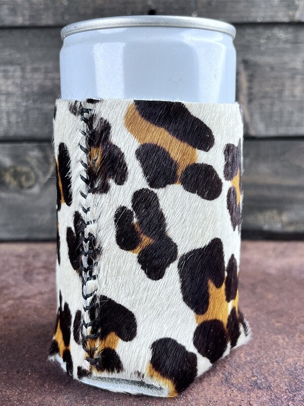 Drink holder Cow Hide Leopard print black thread