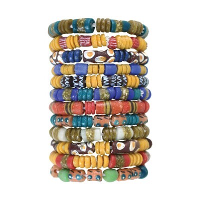 Set Of 12 Ghana Trade Bead Bracelets: ASSORTED