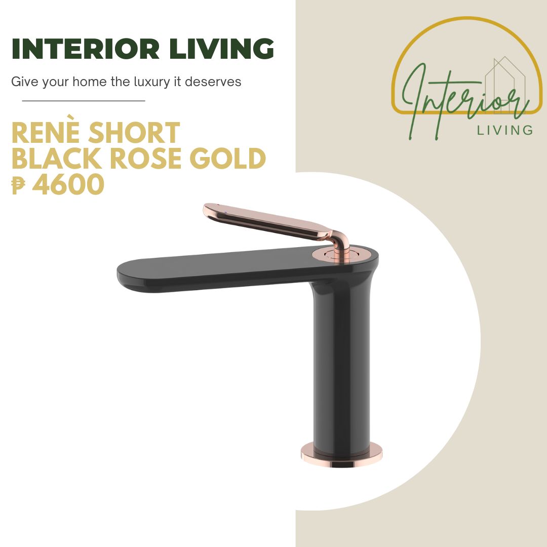 Renè Short Black with Rose handle  Gold Faucet