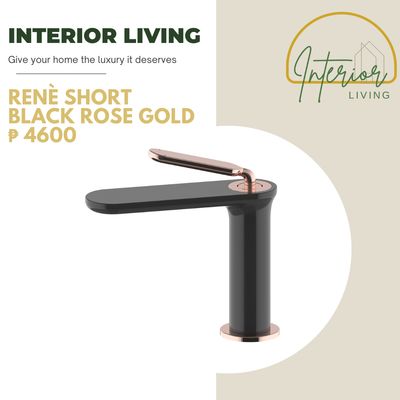 Renè Short Black with Rose handle  Gold Faucet