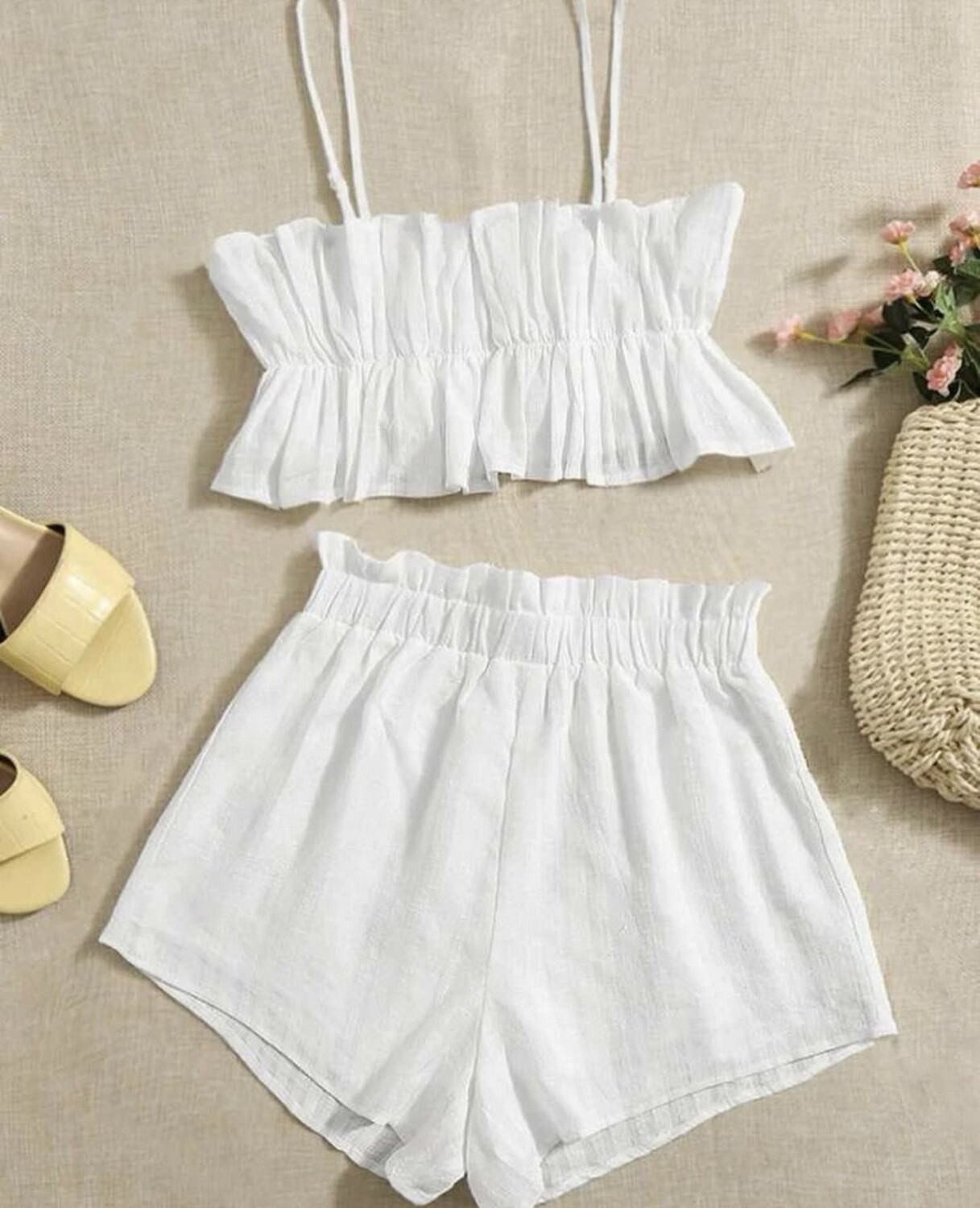White Crop Top And Shorts Set