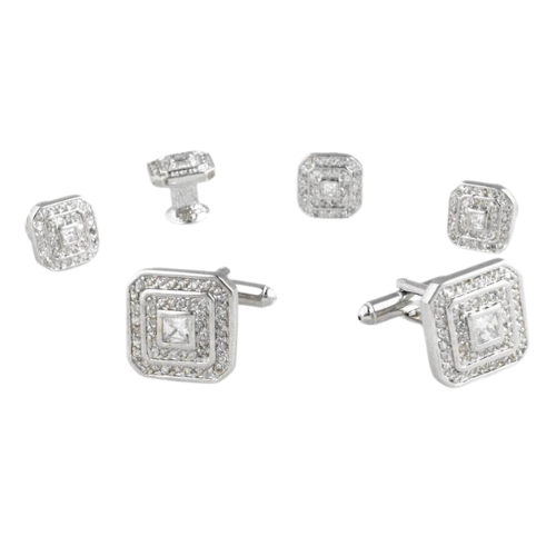 Square CZ with Silver Trim Studs and Cufflinks Set Square CZ with Silver Trim Studs and Cufflinks Set