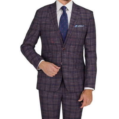 Manchester Slim Suit Blue/ Rust Plaid