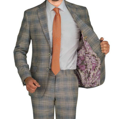 Manchester & Tailor Suit-Gray/Taupe Windowpane