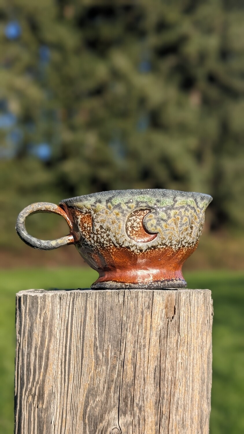Wood/soda fire moon teacup