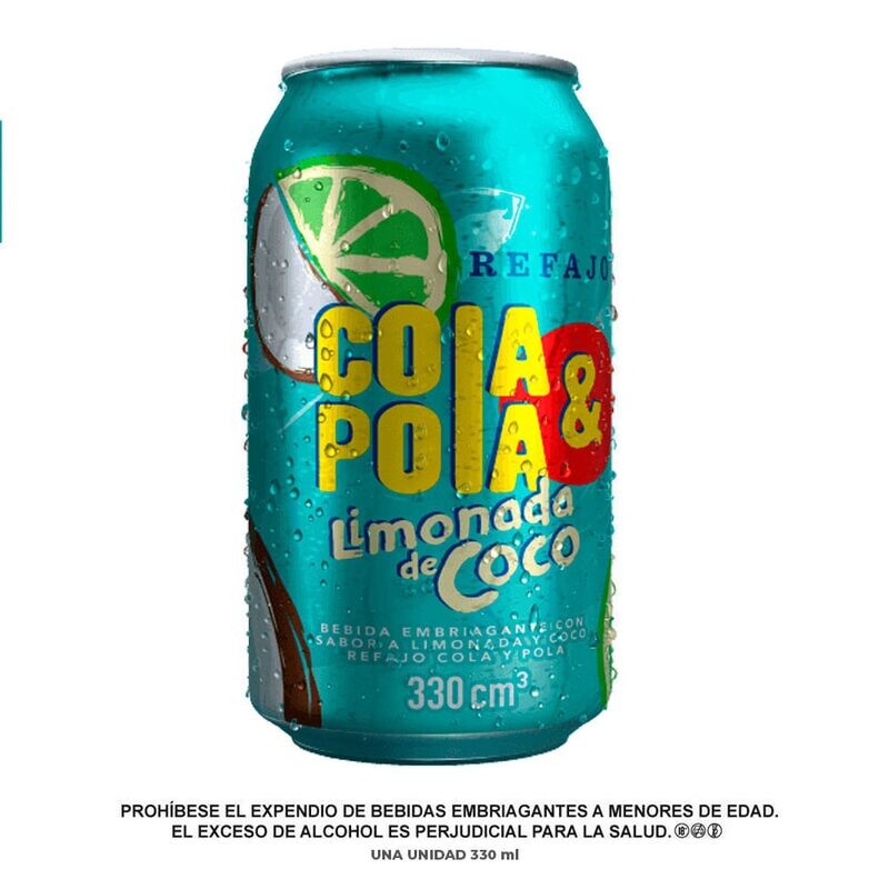 COLA Y POLA 330 ML LATA LIMONADA DE COCO