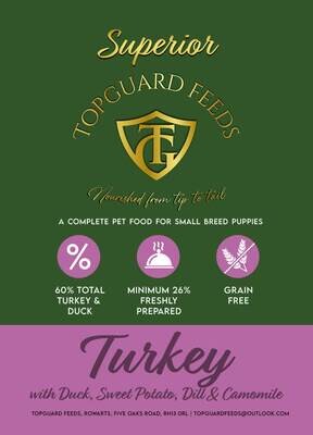 Turkey with Duck, Sweet Potato, Dill and Chamomile complete Puppy food for Small Breeds