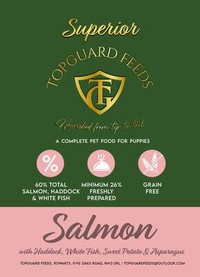 Salmon with Haddock, White Fish, Sweet Potato & Asparagus complete Puppy food.