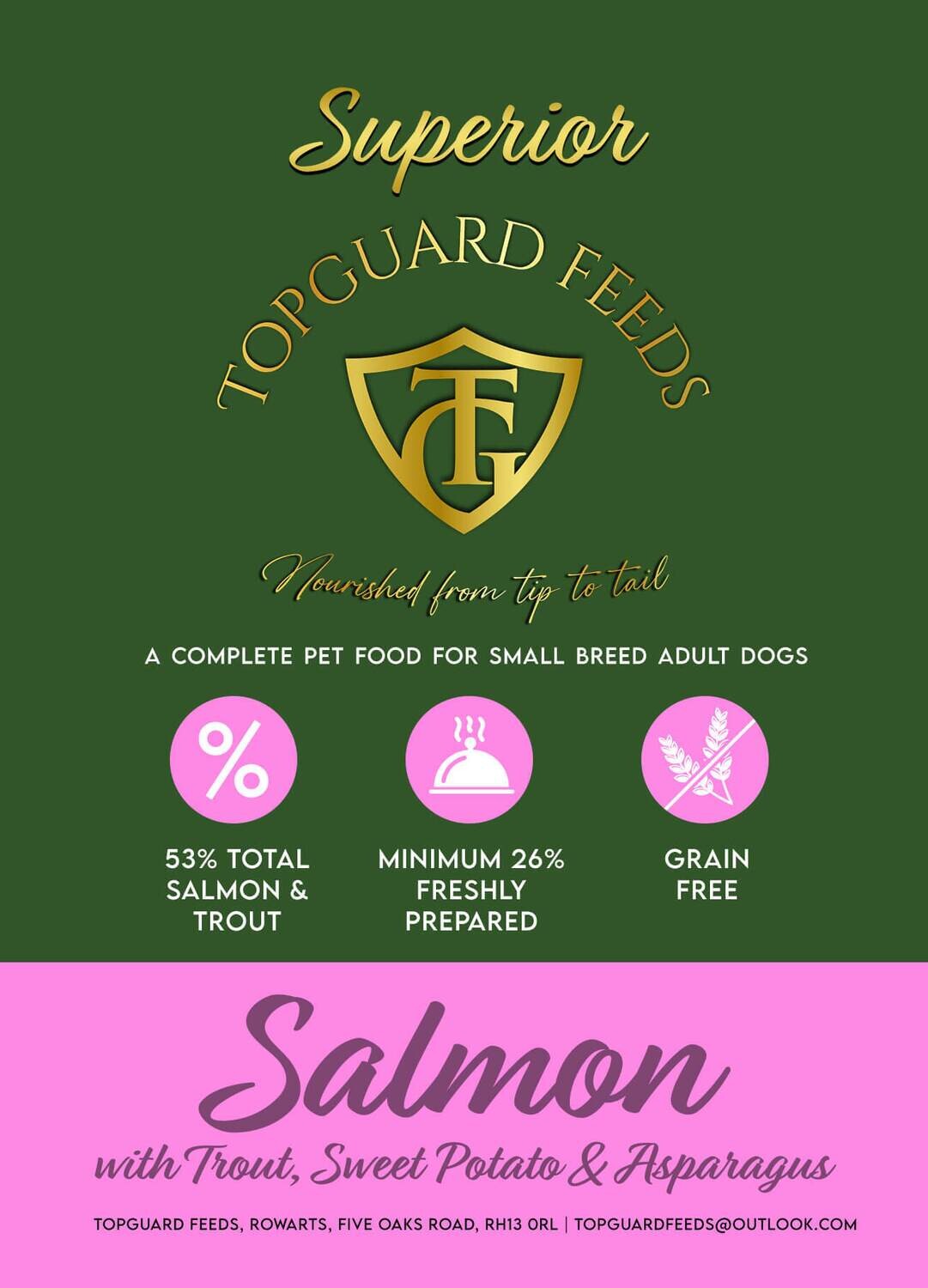 Salmon with Trout, Sweet Potato & Asparagus complete dog food for Small Adult Dogs