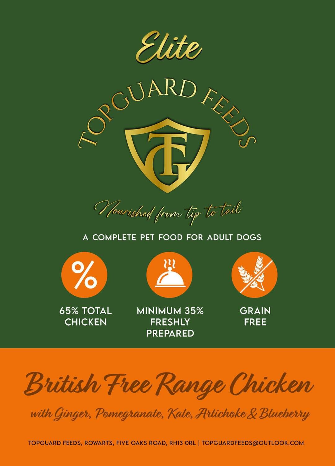 British Free-Range Chicken Dog Food with Ginger, Pomegranate, Kale, Artichoke & Blueberry for Adult Dogs