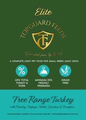 Free-Range Light Turkey Dog Food with parsley, papaya, nettle, courgette and pumpkin for Small Adults Dogs