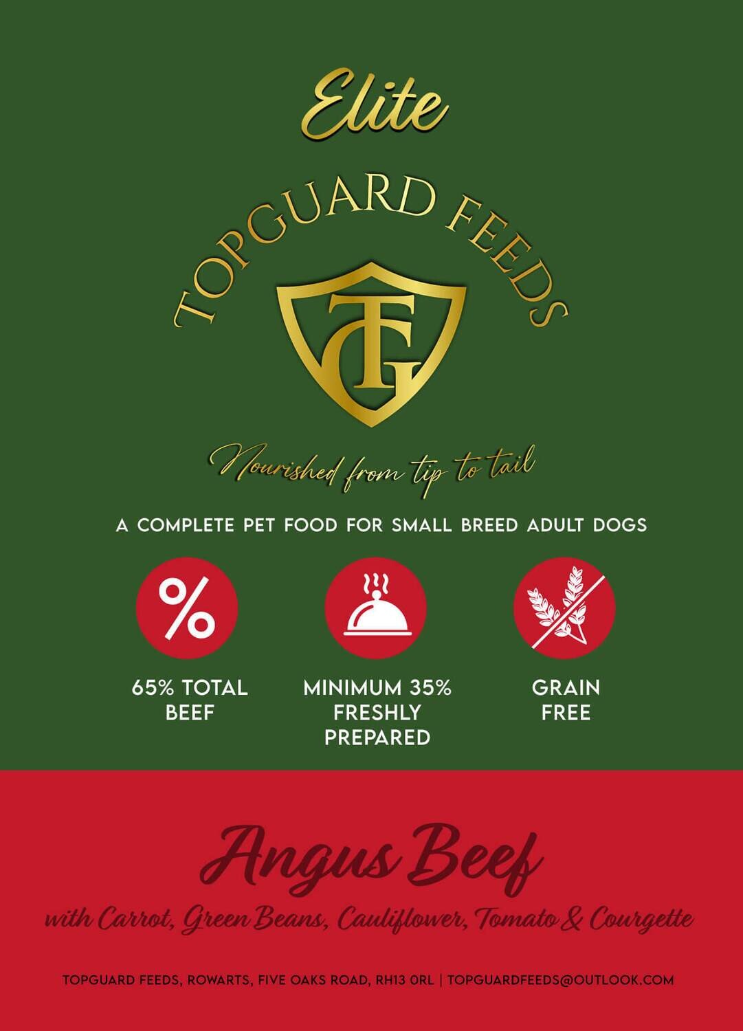 Angus Beef Dog Food with Carrot, Green Beans, Cauliflower, Tomato & Courgette for Small Adults Dogs