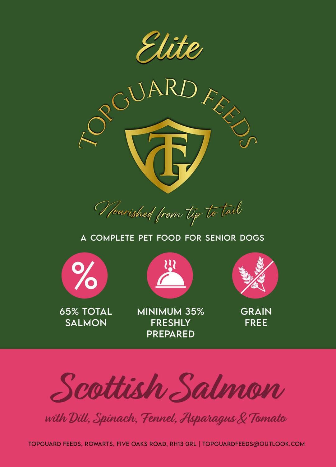 Scottish Salmon with Dill, Spinach, Fennel, Asparagus & Tomato Dog Food for  Senior Dogs