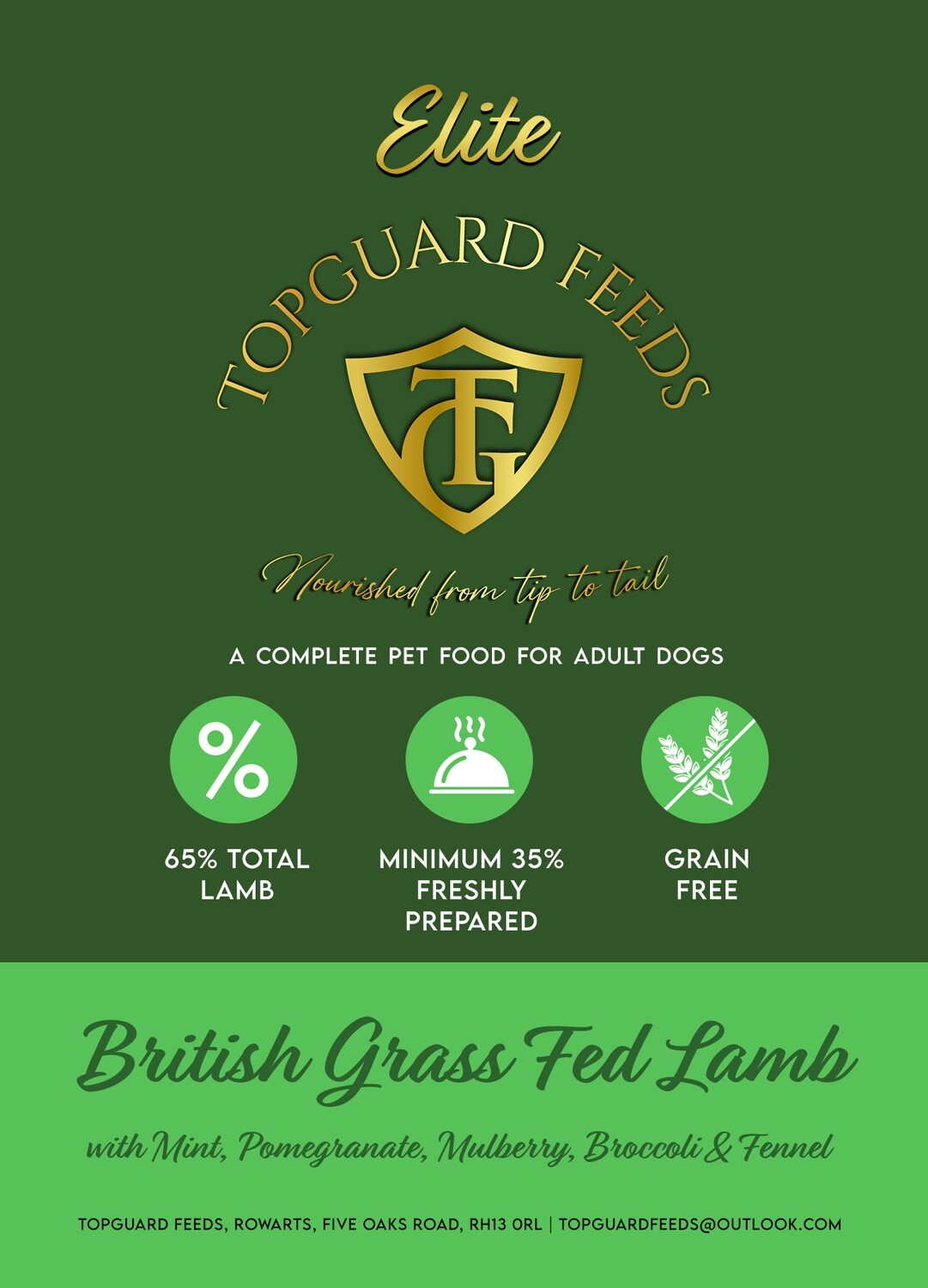 British Grass Feb Lamb Dog Food with Mint, Pomegranate, Mulberry, Broccoli & Fennel for Adult Dogs