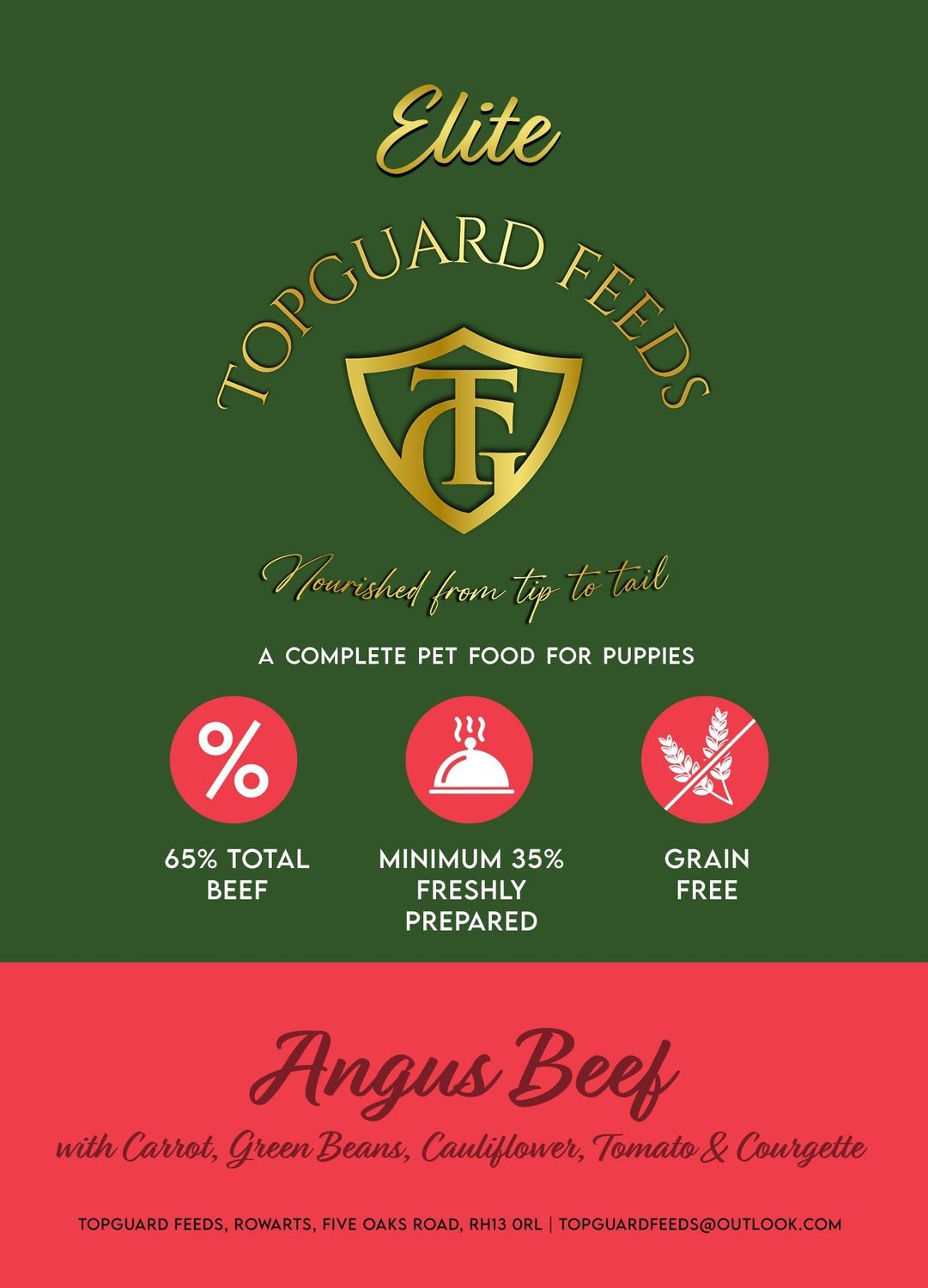 Angus Beef with Carrot, Green Beans, Cauliflower, Tomato & Courgette for Puppies