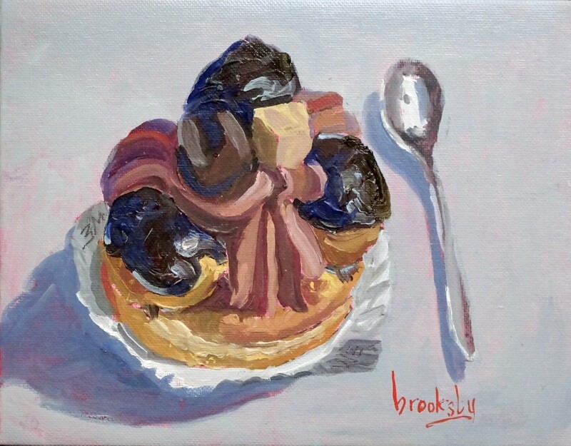Pierre Hermès Saint Honore pastry and spoon : oil painting