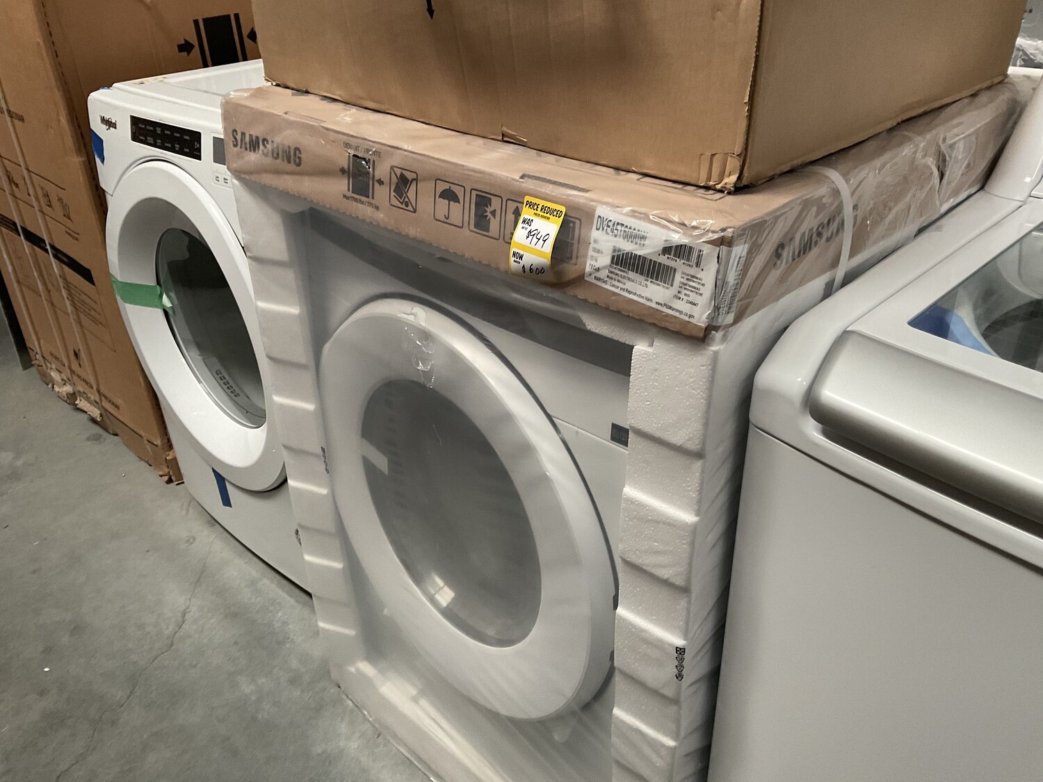 SAMSUNG DRYER White 7.5 Cu Ft Electric With Sensor Dry. Model DVE45T6000WOB