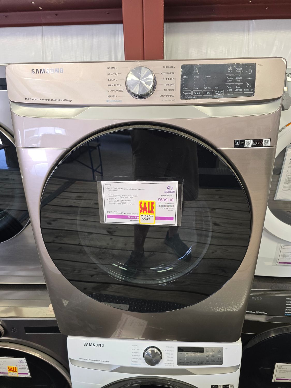 Samsung 7.5-cu ft Stackable Steam Cycle Smart Electric Dryer (Champagne) Model DVE45B6300COB