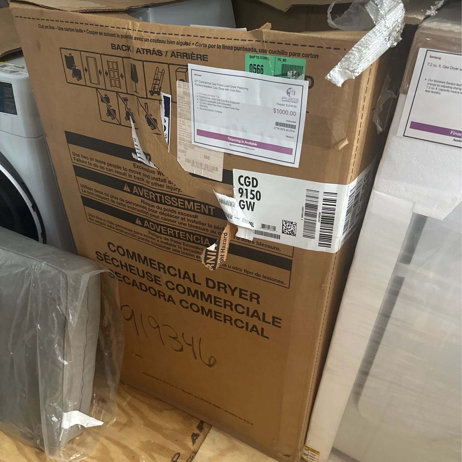 Whirlpool Commercial 6.7-cu ft Coin-Operated Gas Commercial Dryer (White) Model CGD9150GW MSRP $1499