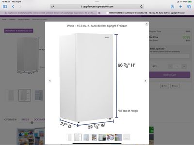 Winia Freezer 15.3 cu. ft. Auto-defrost Upright Freezer NIB