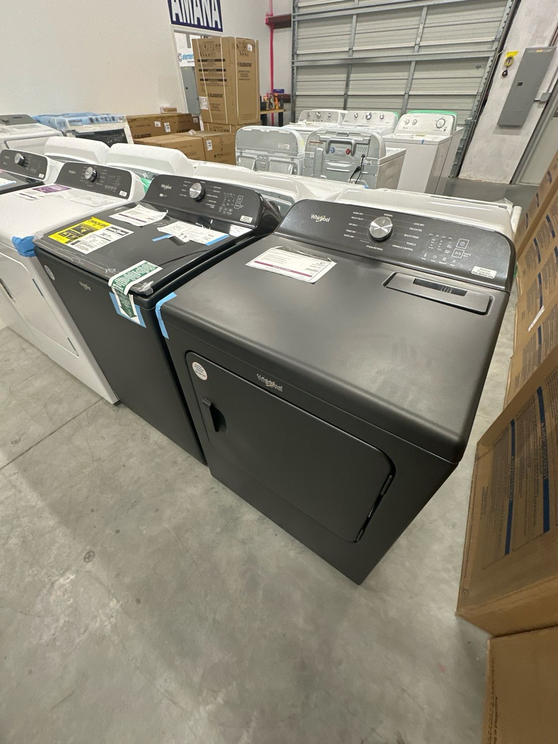 WASHER AND DRYER SET 5.2-5.3 Cu. Ft. Whirlpool® Top Load Washer with Removable Agitator WTW6157PB. 7.0 Cu. Ft. Whirlpool® Top Load Electric Dryer with Moisture Sensor WED6150PB