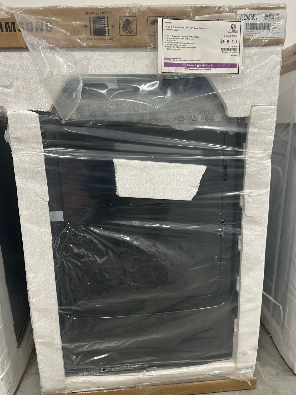 Samsung 7.4 cu. ft. Smart Electric Dryer with Steam Sanitize+ in Brushed Black DVE52A5500VOB