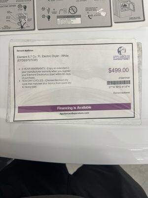 Element ETDE6727CW 6.7 Cu. Ft. Electric Dryer - White