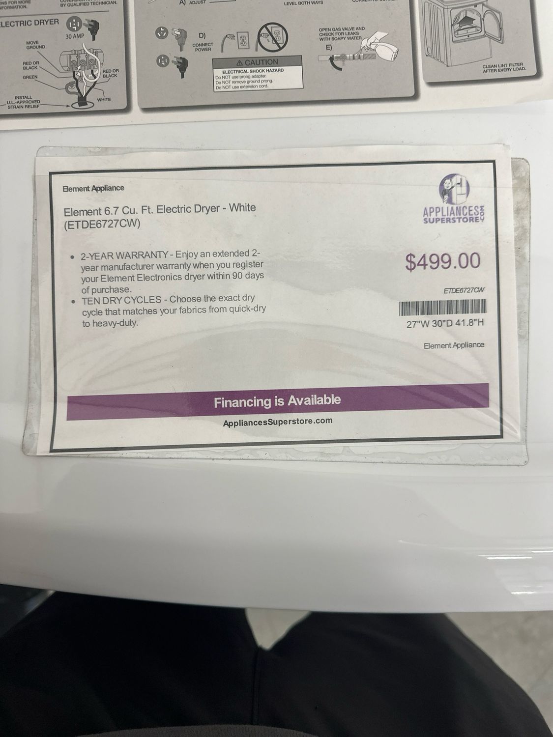 Element ETDE6727CW 6.7 Cu. Ft. Electric Dryer - White