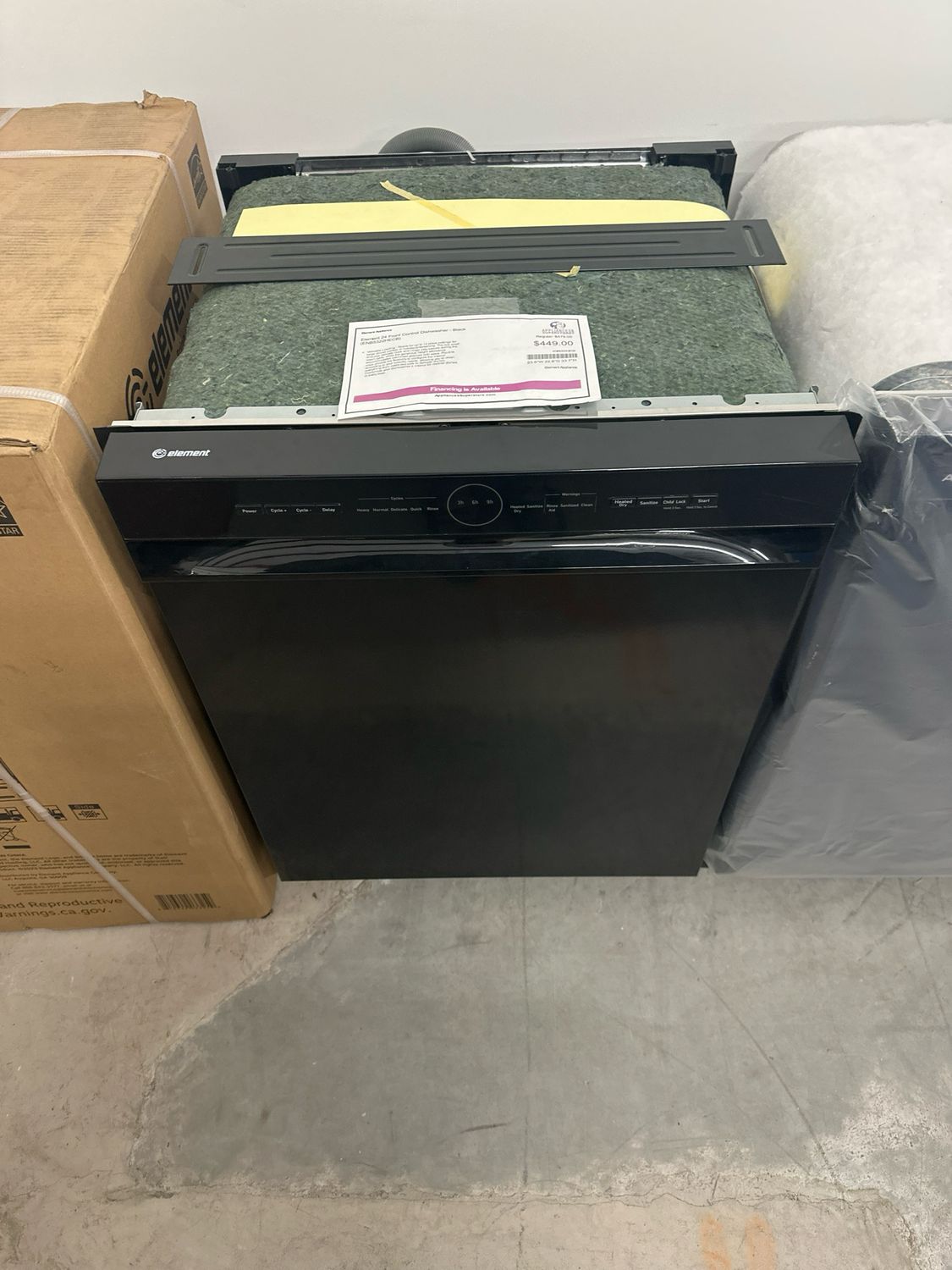 Element ENB5322HECB 24 Front Control Dishwasher - Black