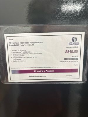 Maytag MRT118FFFE 30-Inch Wide Top Freezer Refrigerator with PowerCold®- 18 Cu. Ft.