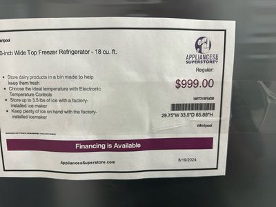 Whirlpool WRT318FMDB 30-inch Wide Top Freezer Refrigerator - 18 cu. ft.