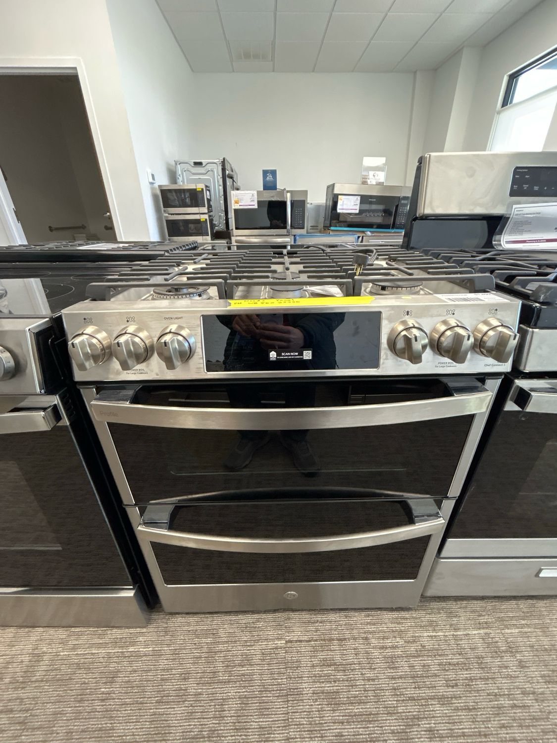 GE Profile PGS960YPFS 30&quot; Smart Slide in Front Control Gas Double Oven Convention Fingerprint