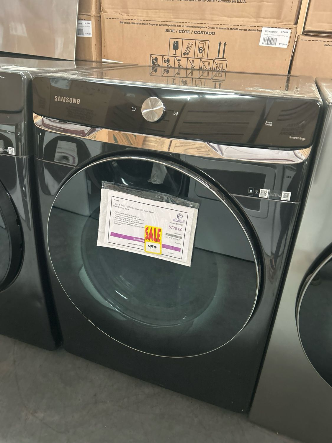 Samsung 7.5-cu ft Stackable Steam Cycle Brushed Black Electric Dryer Model DVE50A8800V