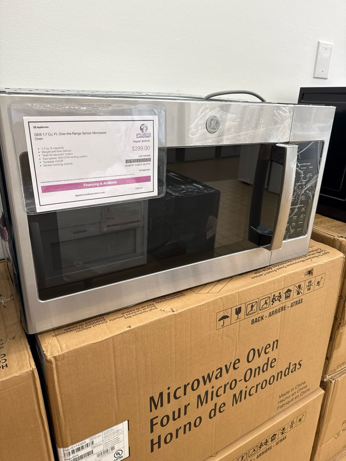 GE JVM6175SKSS 1.7 Cu Ft Over the Range Sensor Microwave Oven