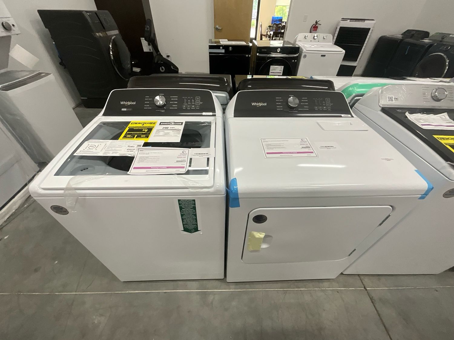 Washer And Dryer Set Whirlpool (WTW5057LW) 4.7-4.8 Cu Ft Top-Load Washer With 2 In 1 Removable Agitator And Whirlpool (WED5050LW) 7.0 Cu Ft Top-Load Electric Moisture Sensing Dryer With Steam