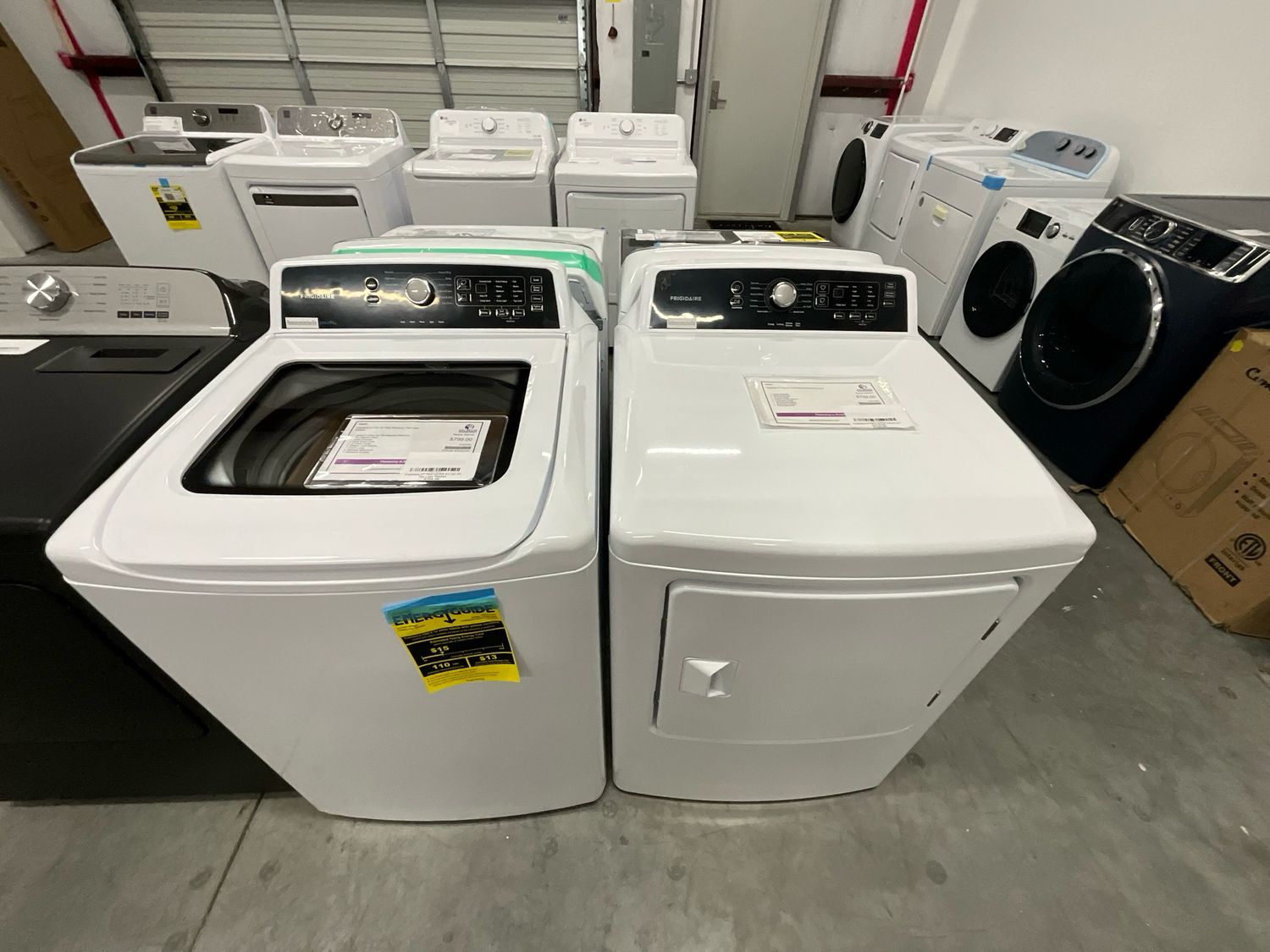 Frigidaire Set In White, Frigidaire FFTW4120SW 4.1 Cu Ft Top Load Washer And Frigidaire FFRE4120SW Electric 6.7 Cu Ft Dryer