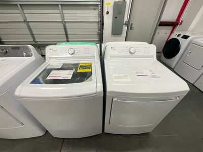 LG Set In White, LG WT6105CW Top Load Washer 4.1 Cu Ft And LG DLE6100w 7.3 Cu Ft Electric Dryer Energy Star