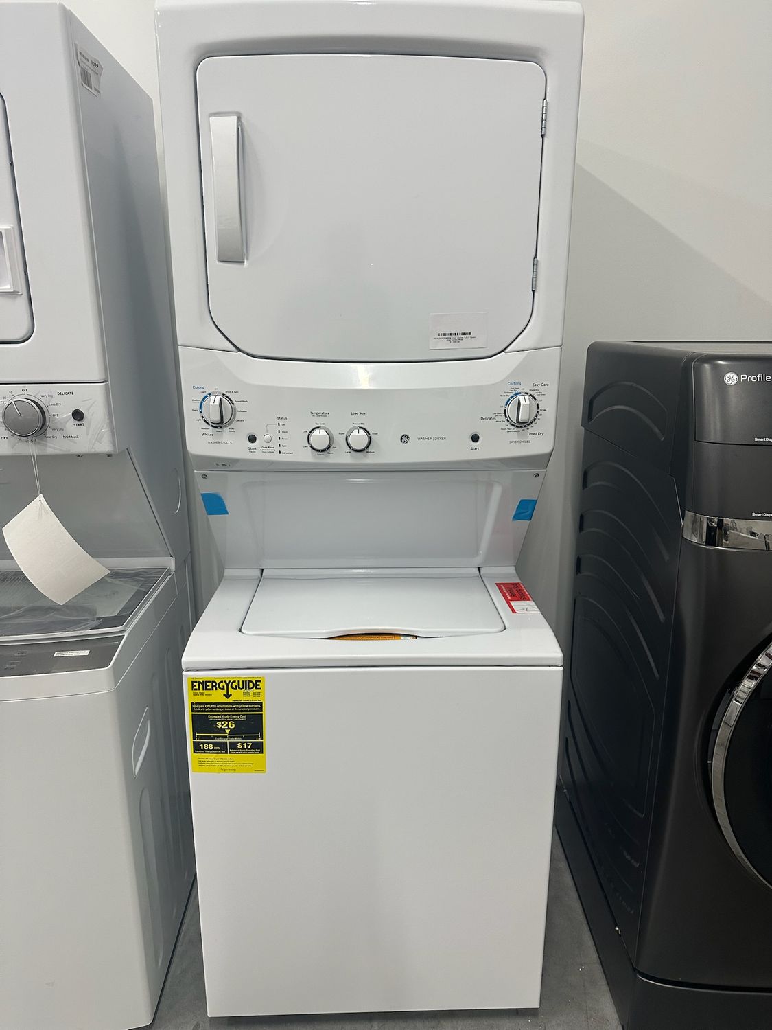 GE GUD27ESSMWW 3.8CF Washer, 5.9 CF Electric Dryer Combo, White