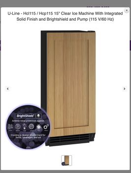 U-Line UHCP115IS81A Hcl115 / Hcp115 15&quot; Clear Ice Machine With Integrated Solid Finish and Brightshield and Pump (115 V/60 Hz)