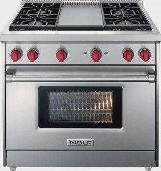 WOLF 36" GAS RANGE 4BRNR/GRIDDLE WGR364G