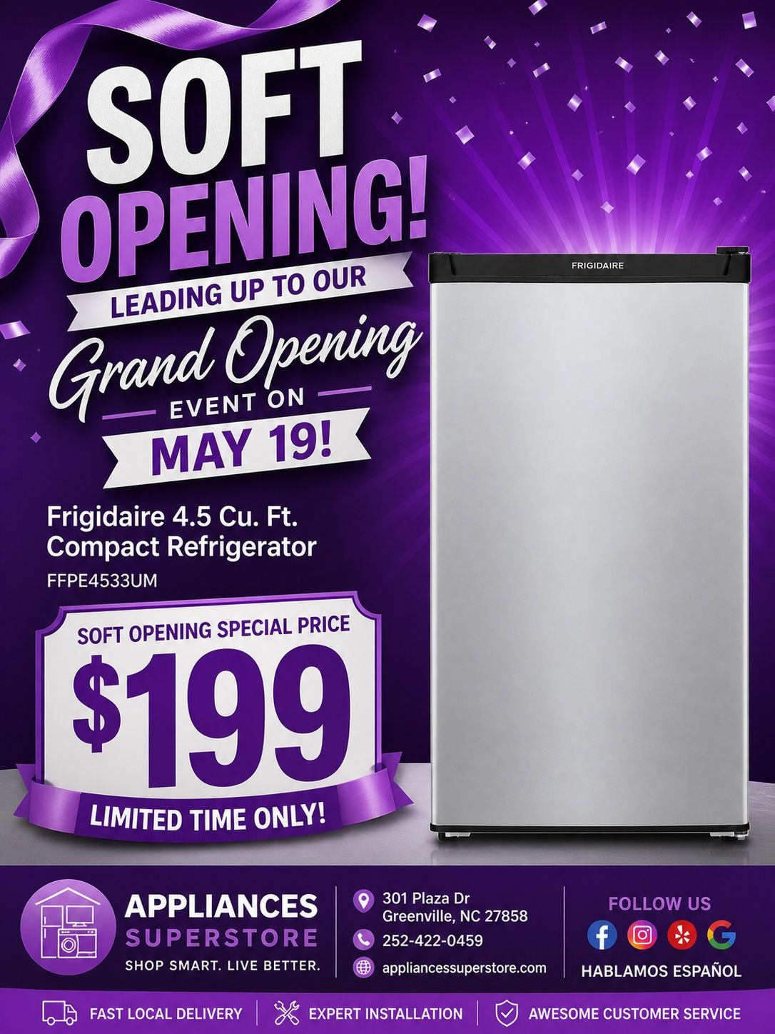 Frigidaire 4.5 Cu. Ft. Compact Dorm Refrigerator FFPE4533UM Mini Fridge
