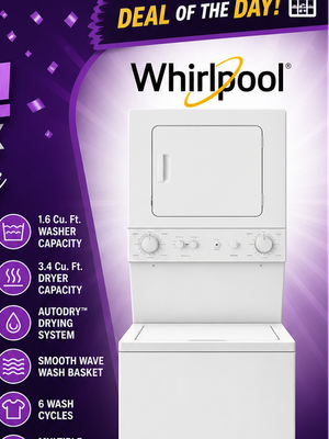 Whirlpool 1.6 cu.ft Electric Stacked Laundry Center 6 Wash cycles and AutoDry™ WET4024HW