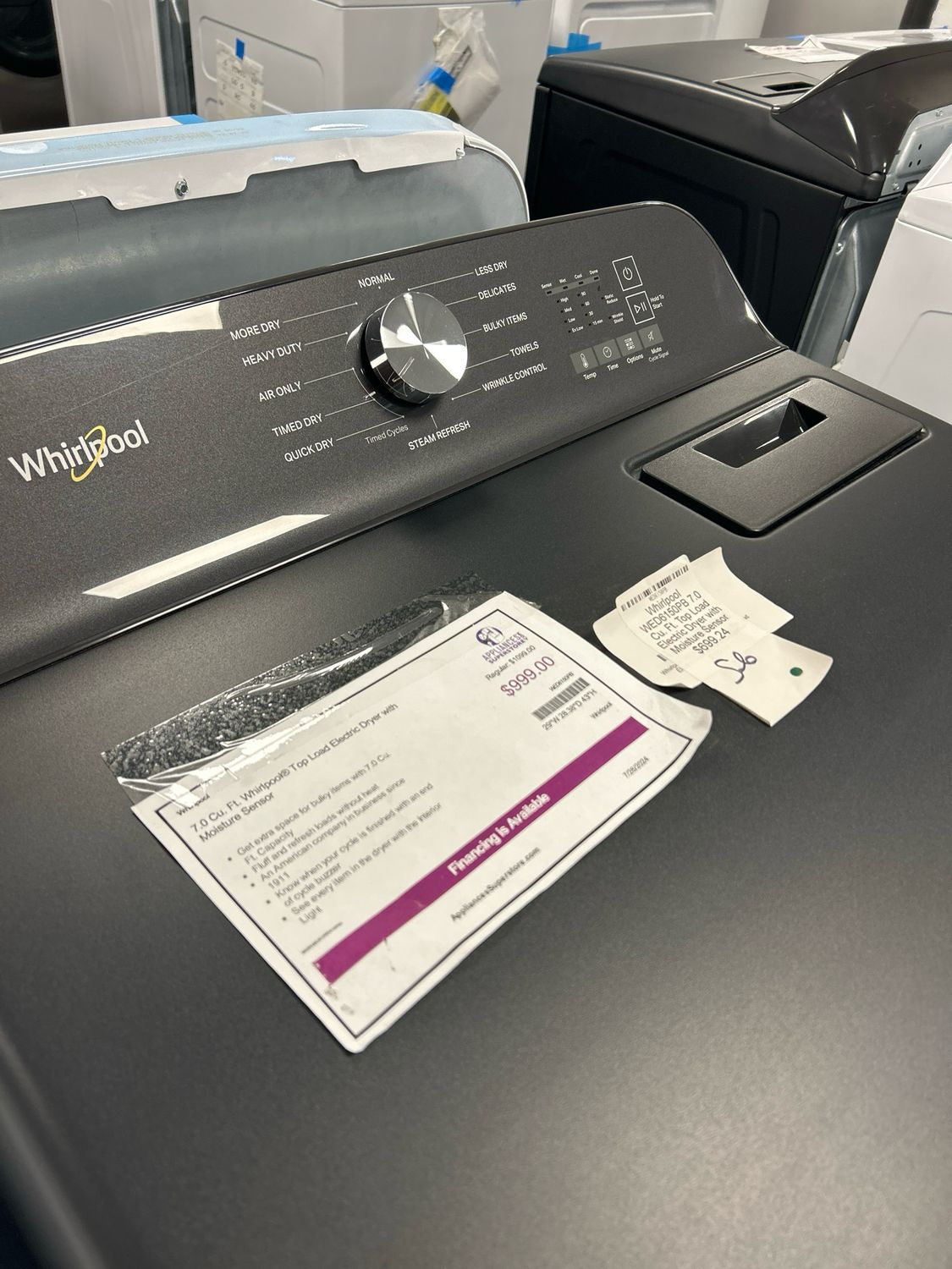 Whirlpool® WED6150PB 7.0 Cu. Ft. Top Load Electric Dryer with Moisture Sensor