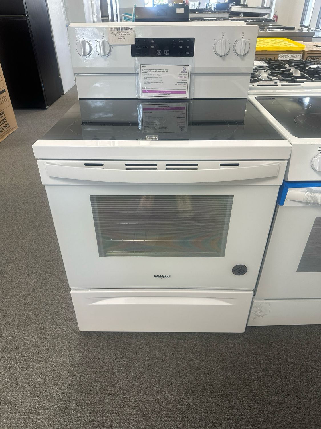 Whirlpool 30-inch Energy Star Electric Range with Air Cooking Technology, No Preheat Air Fry and Air Baking and Self Clean WFES5030RW