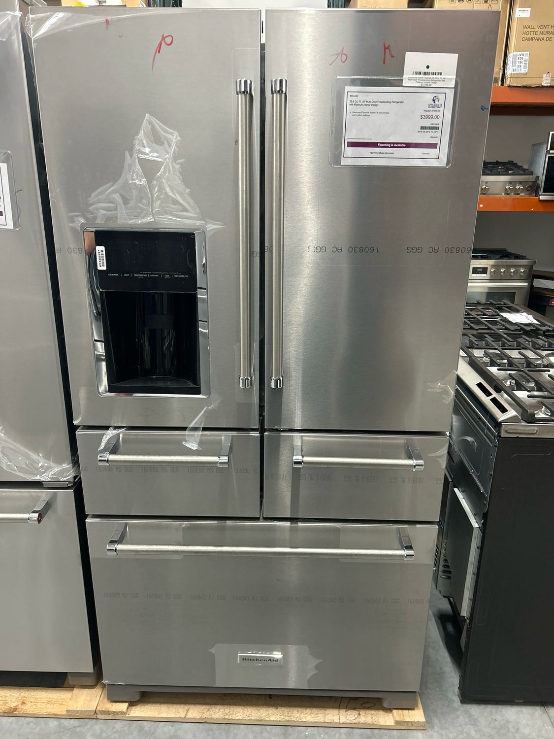 KitchenAid KRMF706ESS 25.8 Cu. Ft. 36" Multi-Door Freestanding Refrigerator with Platinum Interior Design